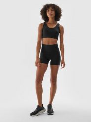 4F Legginsy krótkie treningowe damskie - czarne M. Czarne legginsy damskie 4f, m, bez wzorów, z dzianiny, z podwyższonym stanem, krótkie, na fitness i siłownię. Za 79.99 zł.