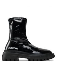 LOVE MOSCHINO Botki JA24225G0LIIZ000 Czarny. Czarne botki damskie Love Moschino, ze skóry, bez obcasa, na płaskiej podeszwie, bez zapięcia. Za 919.99 zł.