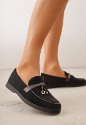 Czarne Mokasyny VICES z Imitacji Zamszu z Wkładką ze Skóry Naturalnej Dispova. Czarne mokasyny damskie Renee, z jeansu, eleganckie. Za 89.99 zł.