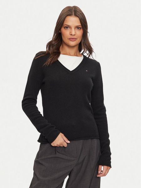 Tommy Hilfiger Sweter WW0WW43505 Czarny Regular Fit. Czarne swetry damskie Tommy Hilfiger, l, bez wzorów, z wełny, bez kołnierzyka, bez ramiączek, bez kaptura. Za 329.99 zł.