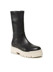 Badura Botki 3040 Czarny. Czarne botki damskie Badura, ze skóry, bez obcasa, na płaskiej podeszwie, bez zapięcia. Za 399.99 zł.