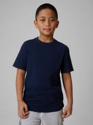 4F T-shirt regular gładki chłopięcy - granatowy 128 (7-8 lat). Niebieskie t-shirty dla chłopców 4f, bez wzorów, z bawełny, bez ramiączek. Za 29.99 zł.