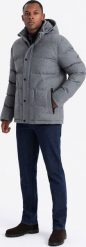 Casualowa kurtka męska puffer z wełną szary melanż V1 OM-JAHP-0203 XL. Szare kurtki męskie Ombre, m, bez wzorów, z wełny, bez kaptura. Za 906.23 zł.