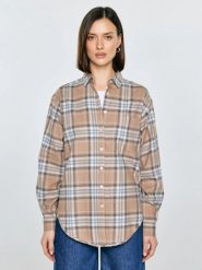 Koszula damska flanelowa w kratę beżowa Notina 801. Brązowe koszule damskie Big Star, l, bez wzorów, z tkaniny, klasyczne, z asymetrycznym kołnierzem, bez ramiączek. Za 229.99 zł.