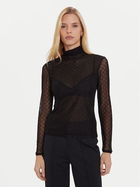 Morgan Bluzka 252-TMESH Czarny Slim Fit. Czarne bluzki damskie Morgan, l, bez wzorów, z syntetyku, bez kołnierzyka, bez ramiączek. Za 109.99 zł.