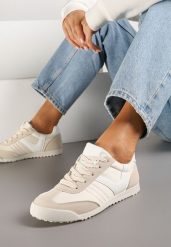 Beżowe Sneakersy Typu Tenisówki z Kontrastowymi Wstawkami Feladith. Brązowe trampki i tenisówki damskie Renee, bez wzorów, z jeansu, klasyczne, bez zapięcia. Za 69.99 zł.