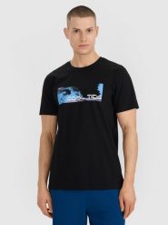 4F T-shirt regular z nadrukiem męski - czarny XL. Czarne koszulki sportowe męskie 4f, m, bez wzorów, z bawełny, bez kołnierzyka, bez ramiączek. Za 59.99 zł.