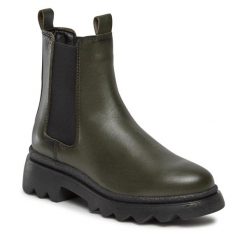 Sztyblety Tamaris. Zielone botki damskie Tamaris, bez obcasa, na płaskiej podeszwie, bez zapięcia. Za 369.99 zł.
