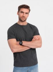 T-shirt męski z ozdobnym efektem confetti - czarny V5 - Rozmiar: L. Czarne t-shirty męskie Ombre Clothing, l, bez wzorów, z bawełny, bez kołnierzyka. W wyprzedaży za 19.99 zł.