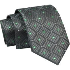 Elegancki, Klasyczny, Męski Krawat -ALTIES - Grafit z Zielonym Akcentem. Szare krawaty i muchy Alties, bez wzorów, z tkaniny, eleganckie. Za 49.00 zł.