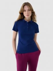 4F Koszulka polo slim damska - granatowa XXL. Niebieskie koszulki sportowe damskie 4f, xs, bez wzorów, z bawełny, bez kołnierzyka, bez ramiączek. Za 89.99 zł.