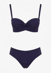 Granatowe Bikini Strój Kąpielowy Dwuczęściowy Biustonosz z Supełkiem i Figi Carinela. Niebieskie bikini damskie Born2be, na lato, s, z aplikacjami. Za 79.99 zł.
