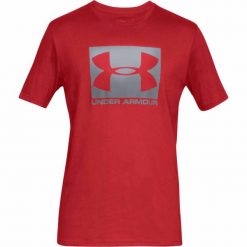 Koszulka do biegania męska Under Armour Sportstyle Boxed. Czerwone koszulki sportowe męskie Under Armour, na lato, m, bez wzorów, z bawełny, bez kołnierzyka, bez ramiączek, do biegania. Za 110.99 zł.