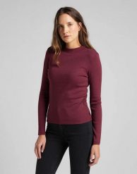 DAMSKA KOSZULKA LEE HIGH NECK LS RIB TEE RED OCHRE L44DPHOE 112109823. Brązowe t-shirty damskie Lee, l, bez wzorów, bez kołnierzyka. W wyprzedaży za 49.99 zł.