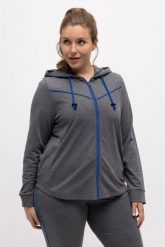Damskie Bluza wypustki kaptur zaokrąglony dół. Szare bluzy damskie Ulla Popken, plus size, bez wzorów, z bawełny, z kapturem. Za 239.99 zł.