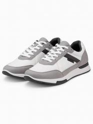 Męskie buty sneakersy z siateczką mesh - szare V2. Szare buty sportowe męskie Ombre Clothing, z dzianiny, bez zapięcia. W wyprzedaży za 99.99 zł.