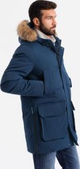 Kurtka męska Ombre Długa ocieplana męska kurtka parka z rozpinanym dołem granatowa V5 OM-JALJ-0184 XL. Kurtki męskie Ombre, m, bez wzorów, bez kaptura. Za 499.99 zł.