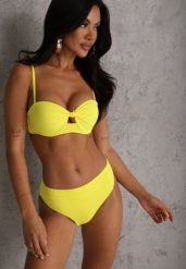 Żółte Bikini Dwuczęściowe z Ozdobnym Węzłem i Odpinanymi Ramiączkami Azaeryra. Żółte bikini damskie Renee, plus size, bez wzorów, plus size. Za 99.99 zł.