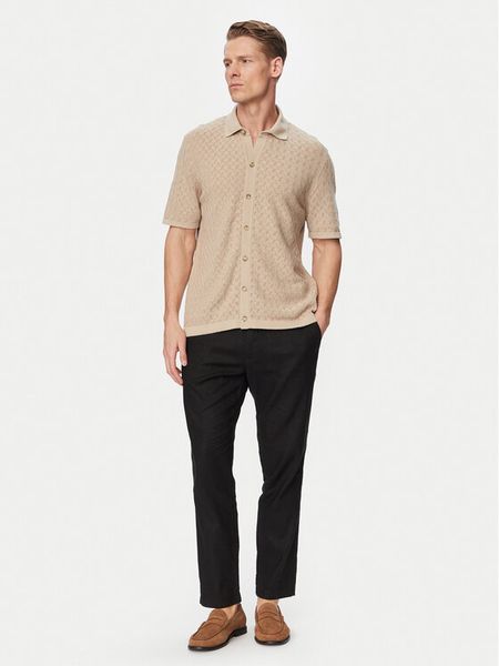 BOSS Chinosy Sanderson-L-3 50559595 Czarny Regular Fit. Czarne eleganckie spodnie męskie Boss, l, bez wzorów, ze lnu. Za 580.99 zł.