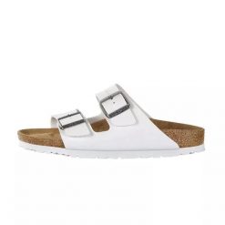 Klapki damskie Birkenstock Arizona BS Birko-flor. Białe klapki damskie Birkenstock, bez wzorów, z materiału, eleganckie, bez obcasa. Za 287.00 zł.