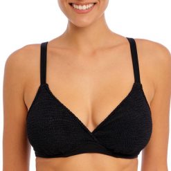 Damski biustonosz plunge na fiszbinach Freya Ibiza Waves. Czarne biustonosze Freya, bez wzorów, z elastanu. Za 275.00 zł.