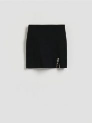 Spódnica mini z rozcięciem - czarny. Czarne spódnice damskie Reserved, l, bez wzorów, z dzianiny, mini, proste. Za 119.99 zł.