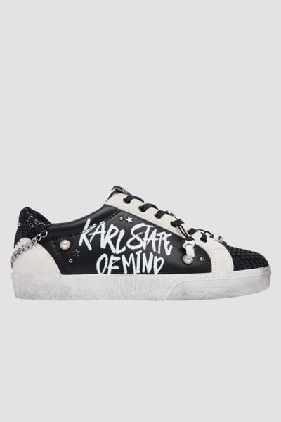 KARL LAGERFELD Czarno-białe damskie trampki SKOOL KARL STATE OF MIND, Rozmiar 39. Czarne trampki i tenisówki damskie KARL LAGERFELD, bez wzorów, klasyczne, przed kostkę, bez zapięcia. W wyprzedaży za 559.99 zł.