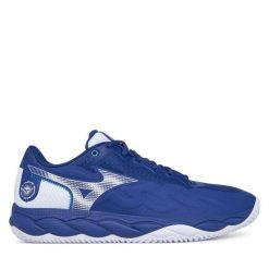 Buty do tenisa Mizuno. Niebieskie buty sportowe męskie Mizuno, bez zapięcia, tenisowe, mizuno wave. Za 359.99 zł.