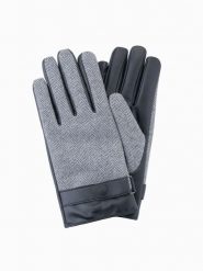 Eleganckie męskie rękawiczki z łączonych materiałów z wełną – szary melanż V1 - Rozmiar: one size. Szare rękawiczki męskie Ombre Clothing, bez wzorów, z materiału, eleganckie. W wyprzedaży za 82.49 zł.