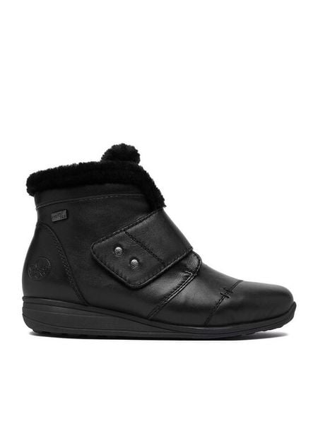 Rieker Botki CEO-47268-35 Czarny. Czarne botki damskie Rieker, ze skóry, bez obcasa, na płaskiej podeszwie, bez zapięcia. Za 439.99 zł.