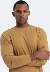 Ombre Męski longsleeve BASIC z okrągłym dekoltem - musztardowy V10 OM-LSBL-0106 L. Bluzki z długim rękawem męskie Ombre, l, bez wzorów, bez kołnierzyka. Za 79.99 zł.