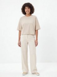 Koszulka damska oversize BEIGE. Brązowe t-shirty damskie Wings, l, bez wzorów, z bawełny, eleganckie, bez kołnierzyka. Za 149.90 zł.