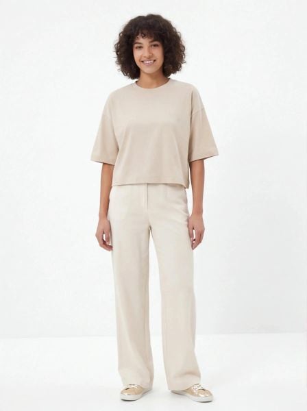 Koszulka damska oversize BEIGE. Brązowe t-shirty damskie Wings, l, bez wzorów, z bawełny, eleganckie, bez kołnierzyka. Za 149.90 zł.