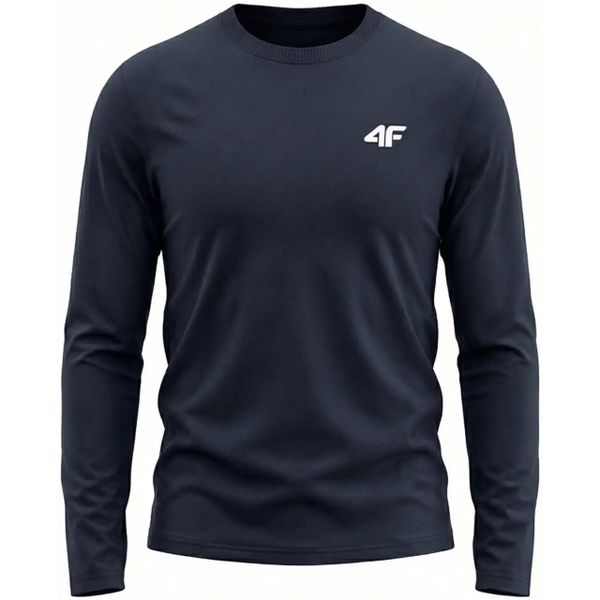 Koszulka męska 4F Longsleeve. Niebieskie bluzki z długim rękawem męskie 4f, m, bez wzorów, z bawełny, klasyczne, bez kołnierzyka. Za 59.99 zł.