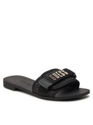 Guess Klapki Elyze3 FLGEL3 ELE19 Czarny. Czarne klapki damskie Guess, z aplikacjami, z materiału, bez obcasa. Za 329.99 zł.
