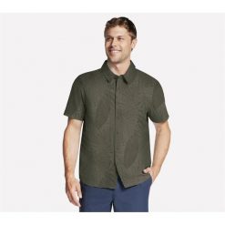 Męska koszula z krótkim rękawem Skechers. Zielone koszule męskie Skechers, m, bez wzorów, bez kołnierzyka, bez ramiączek. Za 175.99 zł.