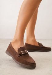 Brązowe Mokasyny Ozdobione Metaliczną Klamrą Murielori. Brązowe mokasyny damskie Renee, z jeansu, biznesowe. Za 119.99 zł.