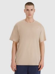 4F T-shirt oversize gładki męski - brązowy M. Brązowe koszulki sportowe męskie 4f, m, bez wzorów, z bawełny, bez kołnierzyka, bez ramiączek. W wyprzedaży za 39.99 zł.