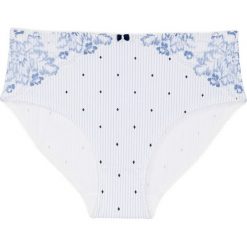 Figi "maxi" bonprix ecru-niebieski z nadrukiem. Białe figi damskie bonprix, w koronkowe wzory, z koronki. Za 34.99 zł.