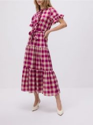 Sukienka maxi - wielobarwny. Sukienki damskie Reserved, l, bez wzorów, z bawełny, bez kołnierzyka, bez ramiączek, maxi, rozkloszowane. W wyprzedaży za 179.99 zł.