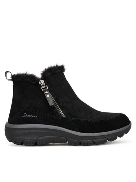 Skechers Botki Easy Going 167862/BLK Czarny. Czarne botki damskie Skechers, ze skóry, bez obcasa, na płaskiej podeszwie, bez zapięcia. Za 399.99 zł.