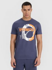 4F T-shirt regular z nadrukiem męski - szary M. Szare koszulki sportowe męskie 4f, m, bez wzorów, z bawełny, klasyczne, bez kołnierzyka. Za 69.99 zł.