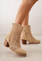 Ciemnobeżowe Botki Kowbojki VICES na Stożku z Ażurową Cholewką Azivessa. Brązowe botki damskie Born2be, na wiosnę, z jeansu, boho, bez obcasa, na obcasie, bez zapięcia. Za 149.99 zł.