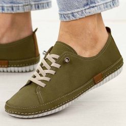 Khaki skórzane półbuty damskie T.Sokolski 2948. Brązowe półbuty damskie Sokolski, na jesień, bez wzorów, z jeansu, casualowe, z okrągłym noskiem, bez obcasa, na płaskiej podeszwie, bez zapięcia. Za 299.00 zł.