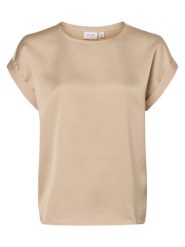 Vila Bluzka - VIEllette Kobiety beżowy, 42. Brązowe bluzki damskie Vila, bez wzorów, z satyny, eleganckie, bez kołnierzyka, bez ramiączek. Za 149.95 zł.