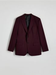 Marynarka slim fit z wiskozą - bordowy. Czerwone marynarki męskie Reserved, bez wzorów, z tkaniny. W wyprzedaży za 179.99 zł.