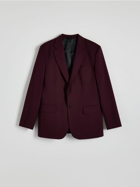 Marynarka slim fit z wiskozą - bordowy. Czerwone marynarki męskie Reserved, bez wzorów, z tkaniny. W wyprzedaży za 179.99 zł.