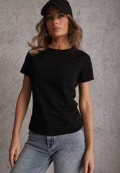Czarny T-shirt z Bawełny z Okrągłym Dekoltem Nedima. Czarne bluzki damskie Renee, m, bez wzorów, z bawełny, klasyczne, bez kołnierzyka, bez ramiączek. Za 39.99 zł.