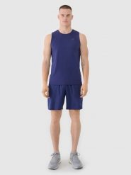 4F Spodenki treningowe szybkoschnące męskie - granatowe L. Niebieskie krótkie spodenki sportowe męskie 4f, l, bez wzorów, z dzianiny, na fitness i siłownię. Za 79.99 zł.