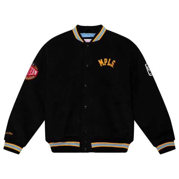 Kurtka Minneapolis Lakers NBA Varsity. Czarne kurtki męskie Mitchell & Ness, s, bez wzorów. Za 990.50 zł.